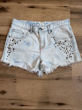 BDG Light Blue Studded Distressed Denim Shorts